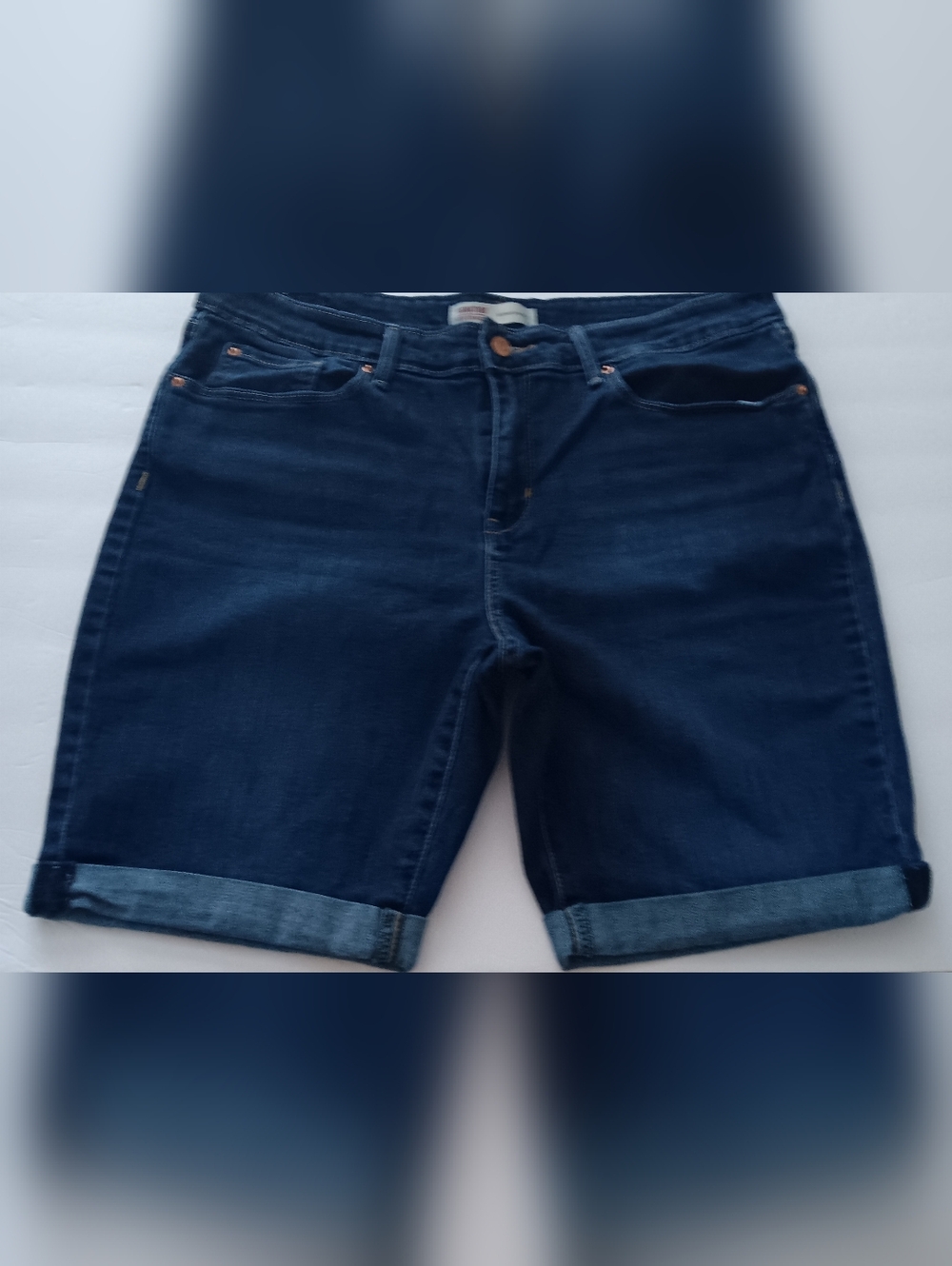 Levi Strauss Signature Dark Wash Denim Bermuda Shorts - Dark Blue Sz 14-W32
